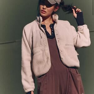 Free People Movement Hit The Slopes Fleece Jacket Muted Beige Large